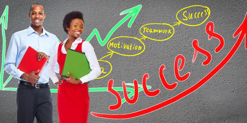 Business people team near scheme background. Success.